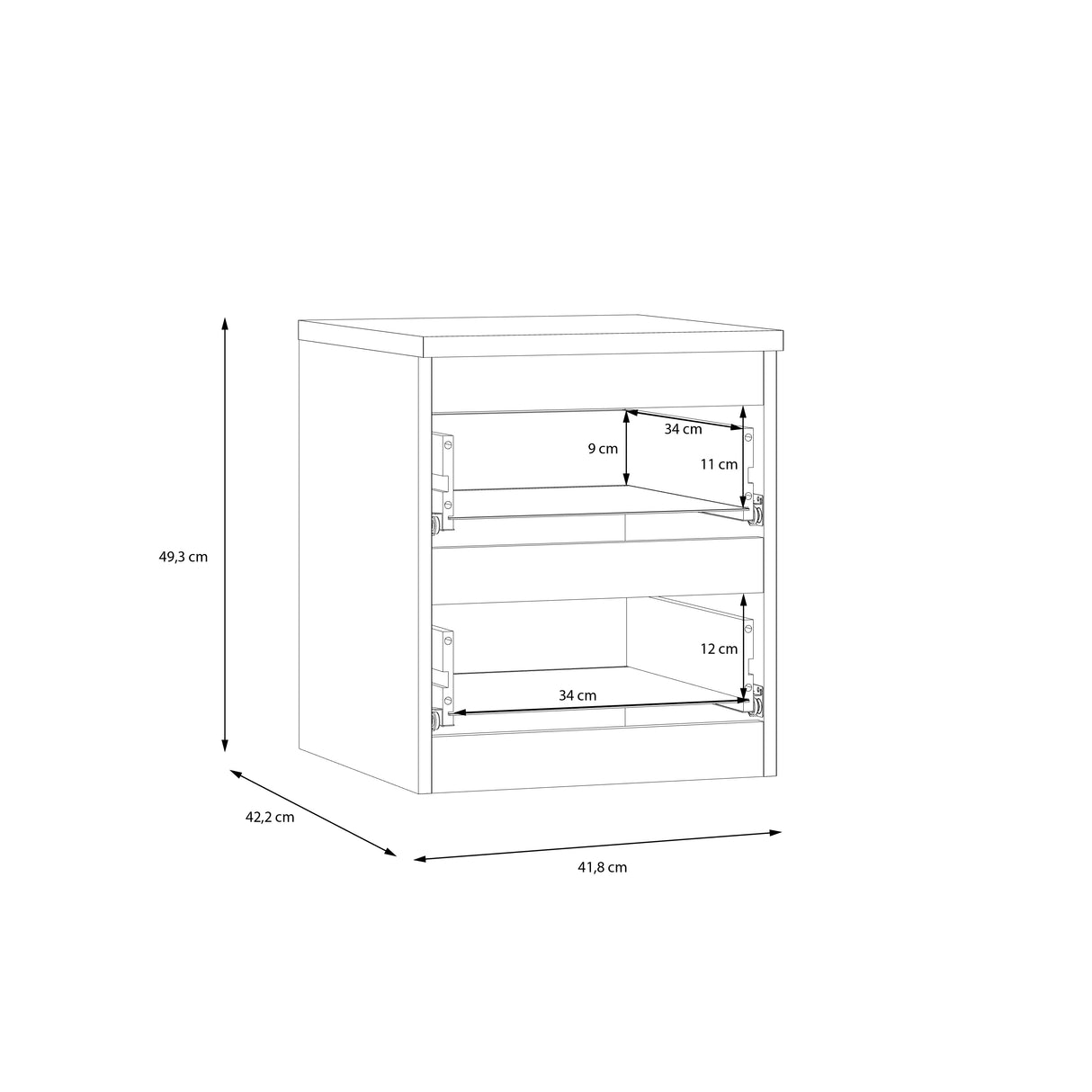 Alaska 2 Drawer Bedside Table - Oak - FurniComp