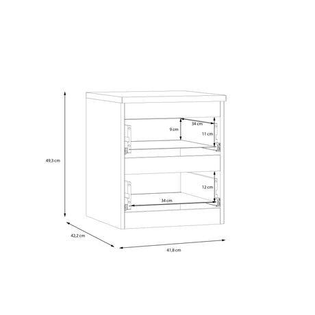 Alaska 2 Drawer Bedside Table - Oak - FurniComp