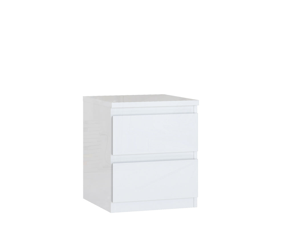 Alaska 2 Drawer Bedside Table - White Gloss - FurniComp