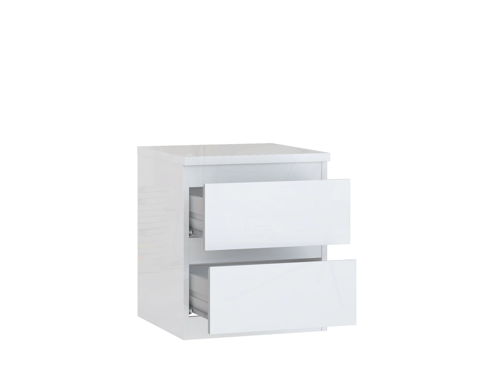 Alaska 2 Drawer Bedside Table - White Gloss - FurniComp