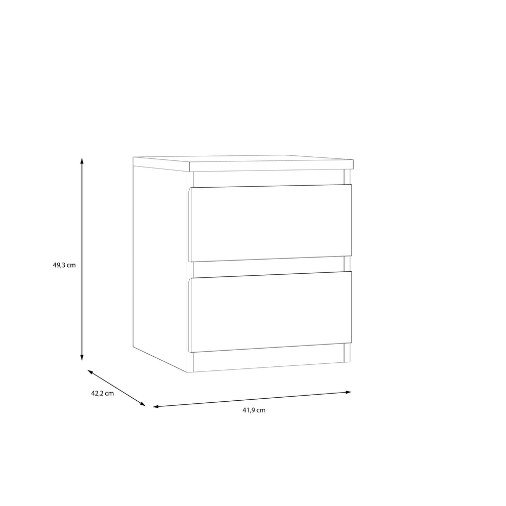 Alaska 2 Drawer Bedside Table - White Gloss - FurniComp