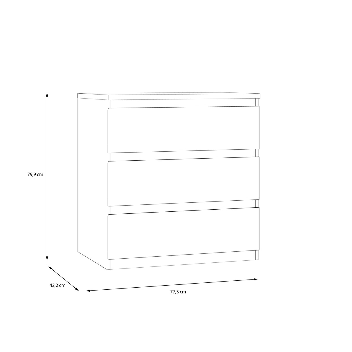 Alaska 3 Drawer Chest of Drawers - White Gloss - FurniComp