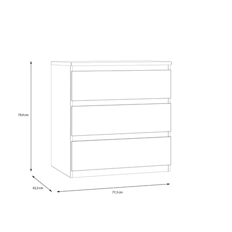 Alaska 3 Drawer Chest of Drawers - White Gloss - FurniComp