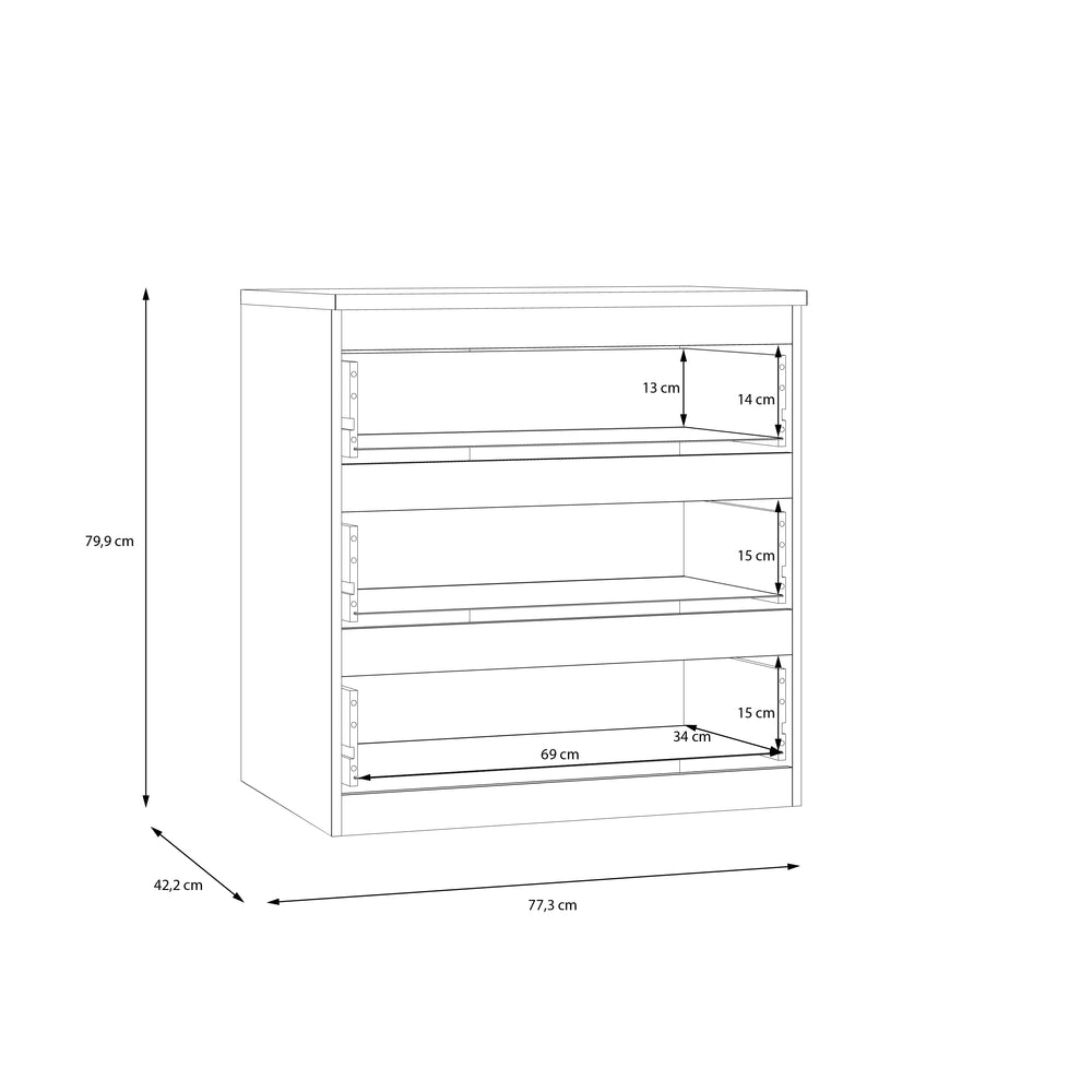 Alaska 3 Drawer Chest of Drawers - White Gloss - FurniComp