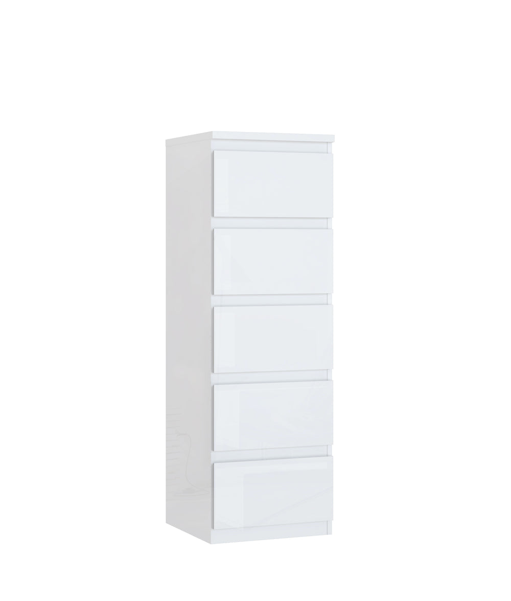 Alaska 5 Drawer Tall Chest of Drawers - White Gloss - FurniComp