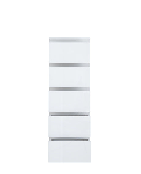 Alaska 5 Drawer Tall Chest of Drawers - White Gloss - FurniComp