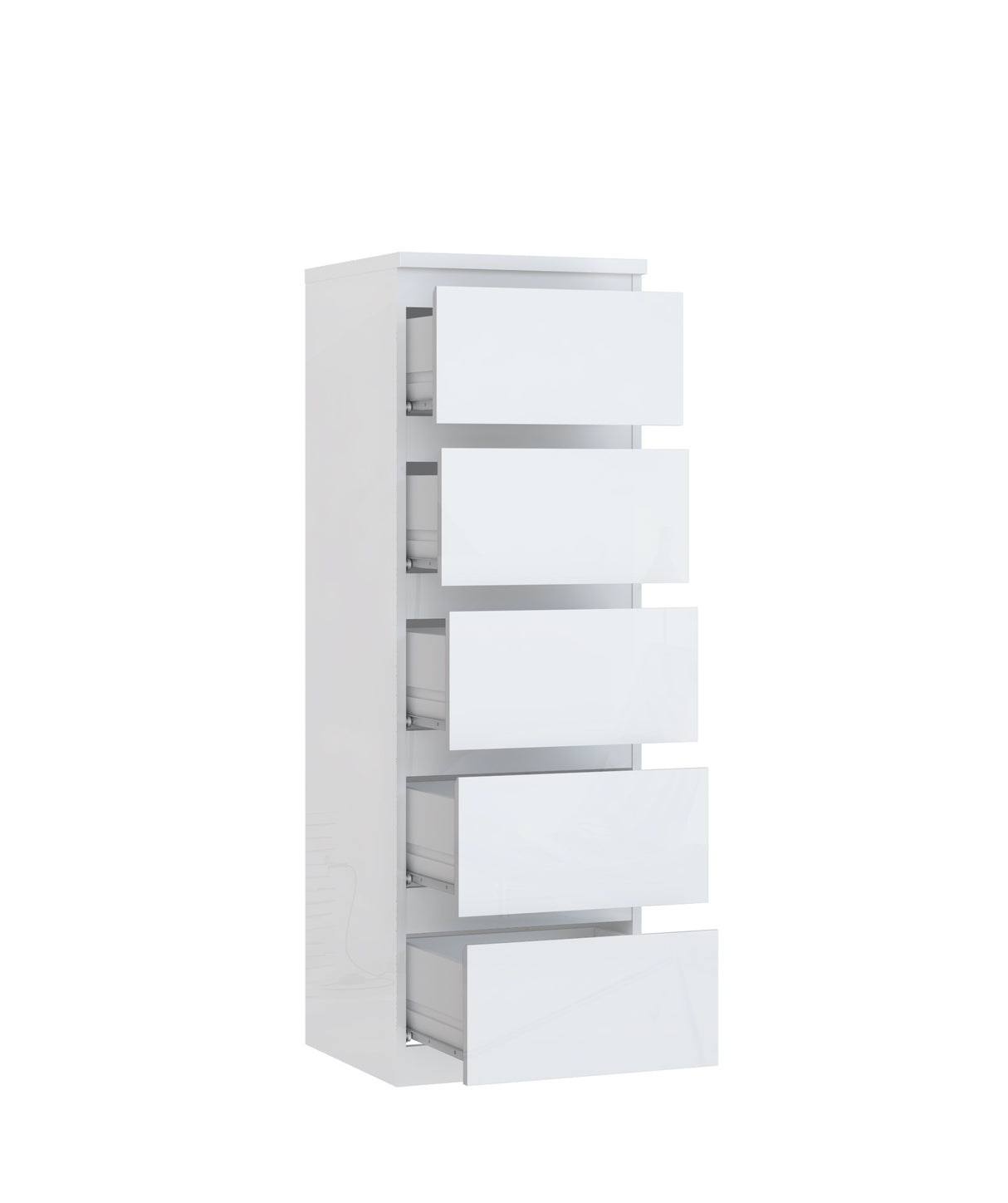 Alaska 5 Drawer Tall Chest of Drawers - White Gloss - FurniComp