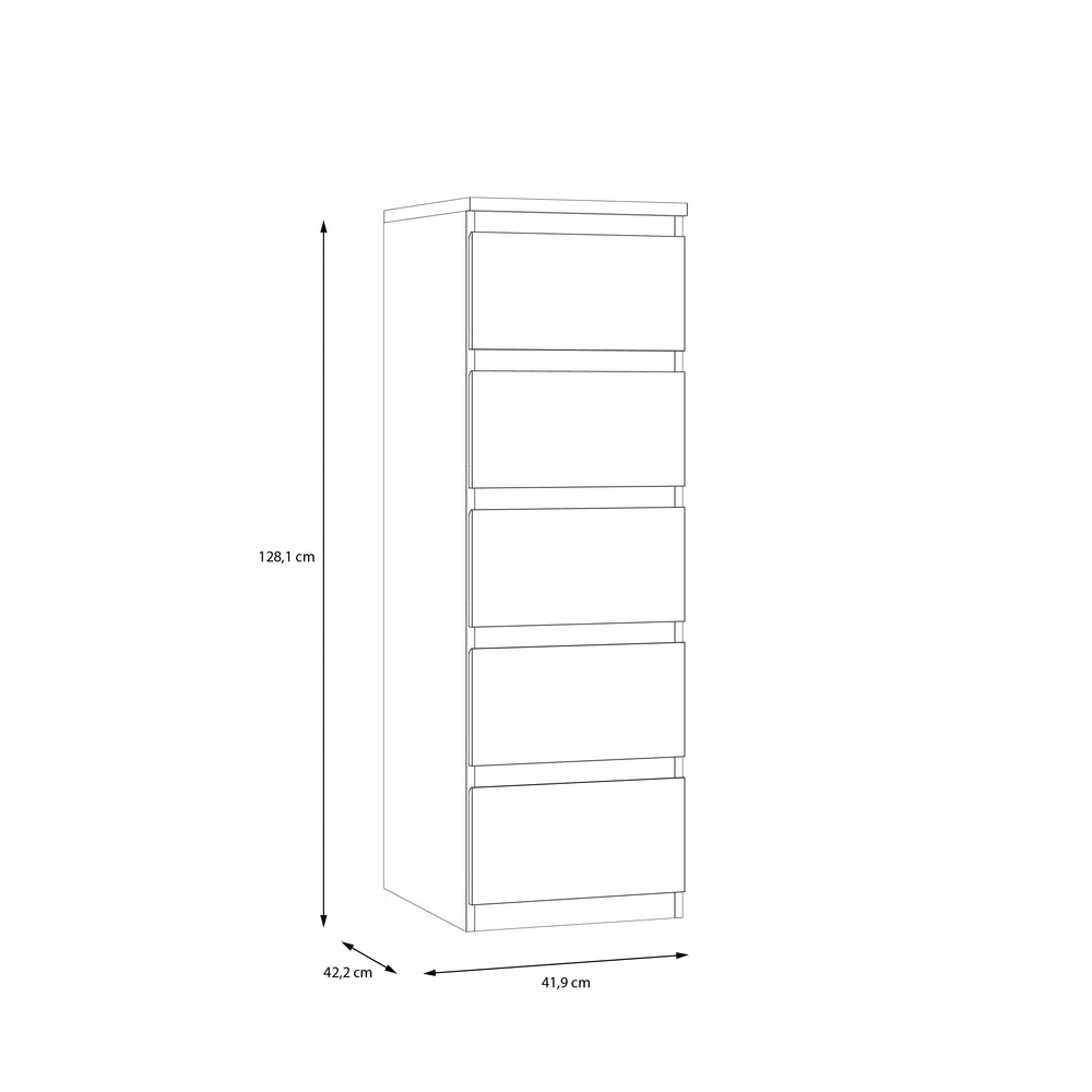 Alaska 5 Drawer Tall Chest of Drawers - White Gloss - FurniComp