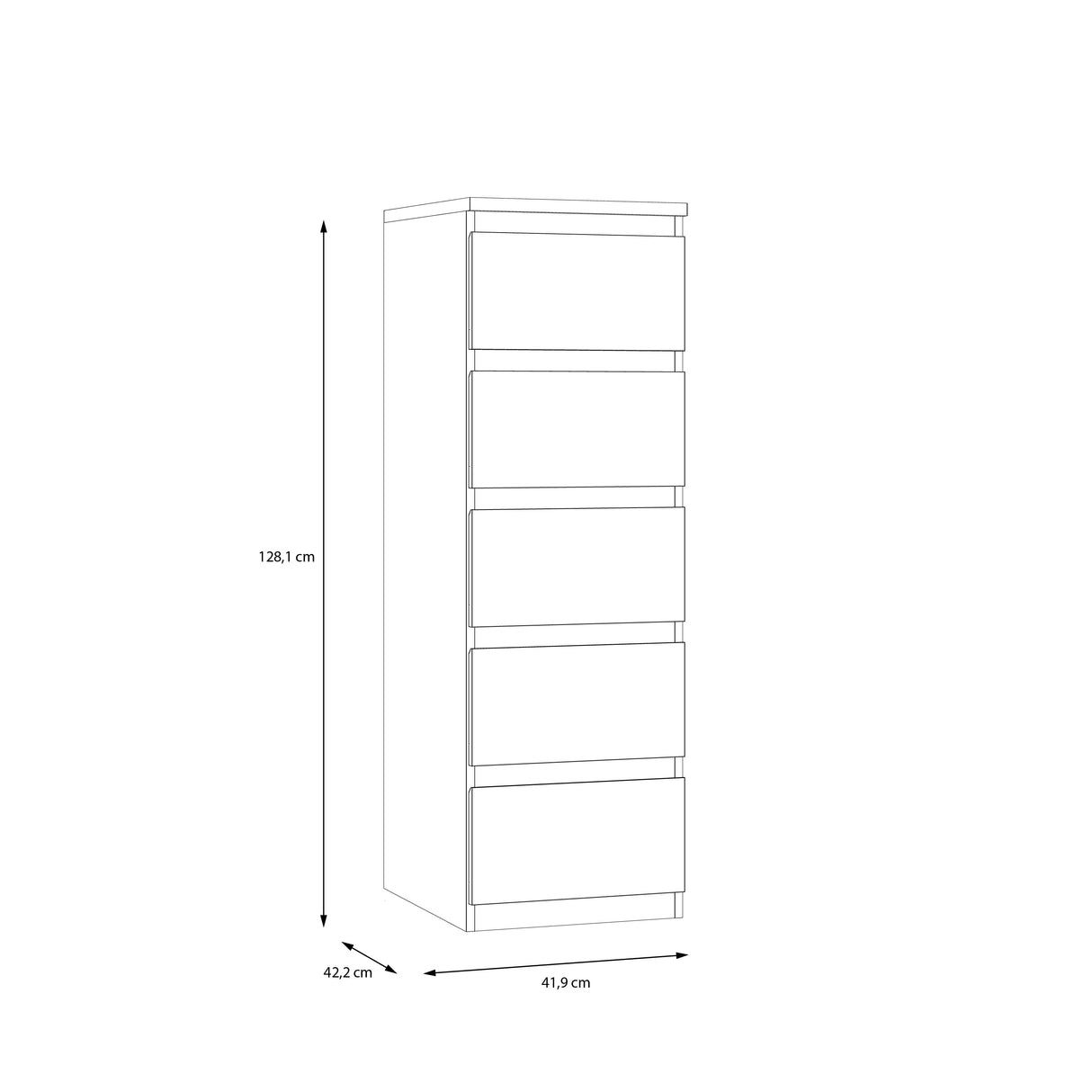 Alaska 5 Drawer Tall Chest of Drawers - White Gloss - FurniComp