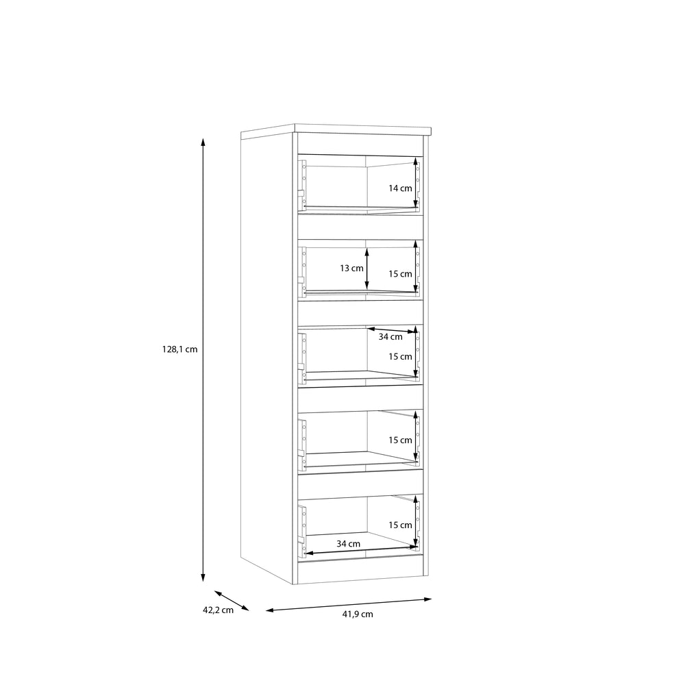 Alaska 5 Drawer Tall Chest of Drawers - White Gloss - FurniComp