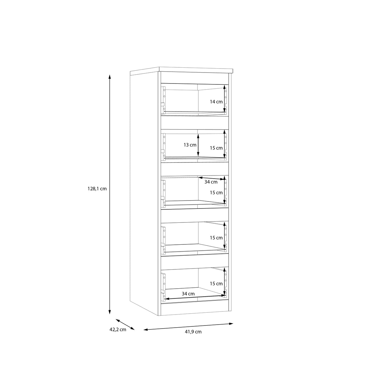 Alaska 5 Drawer Tall Chest of Drawers - White Gloss - FurniComp
