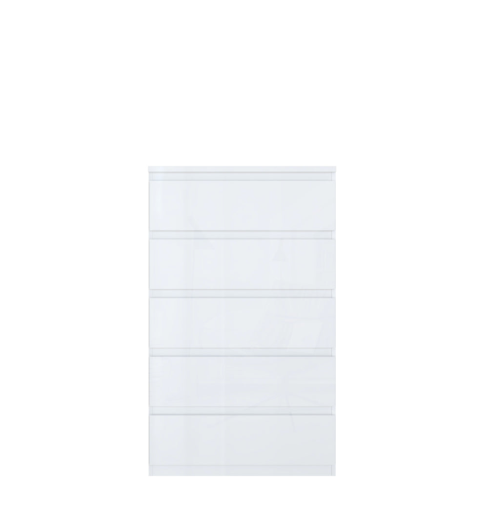 Alaska 5 Drawer Wide Chest of Drawers - White Gloss - FurniComp