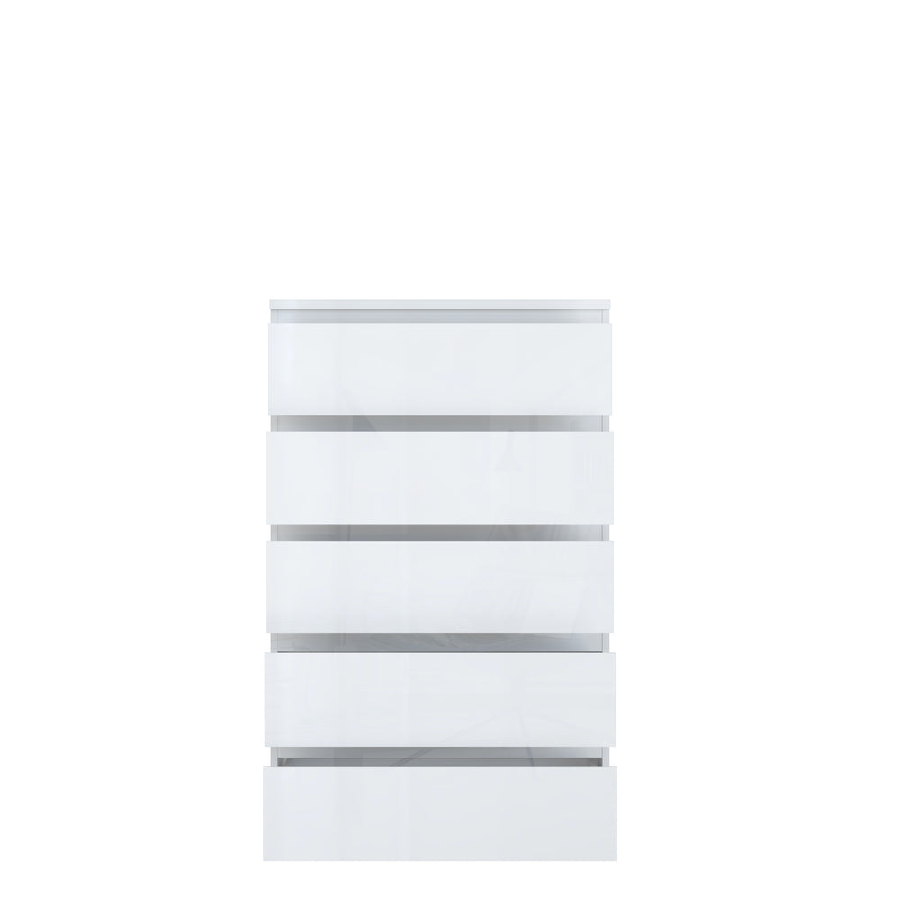Alaska 5 Drawer Wide Chest of Drawers - White Gloss - FurniComp