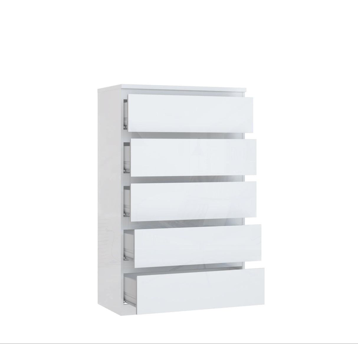 Alaska 5 Drawer Wide Chest of Drawers - White Gloss - FurniComp