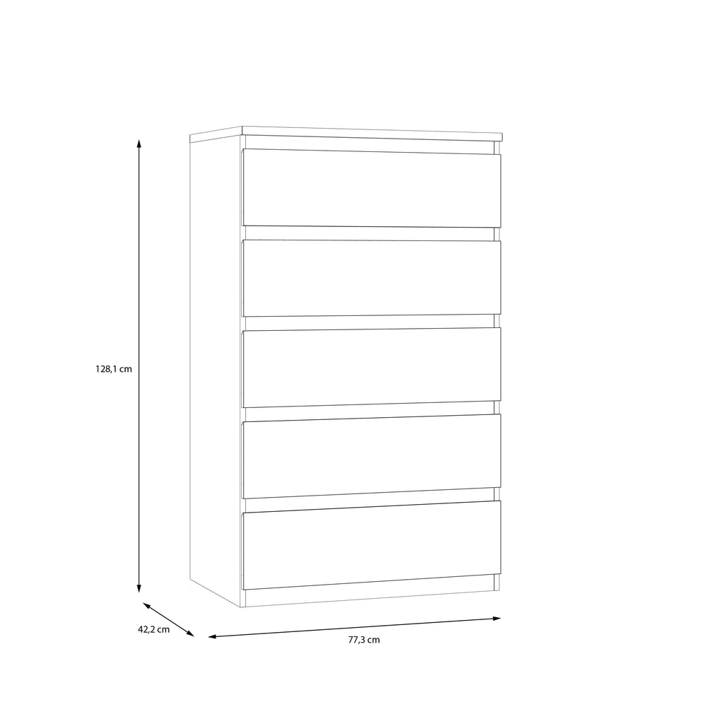 Alaska 5 Drawer Wide Chest of Drawers - White Gloss - FurniComp