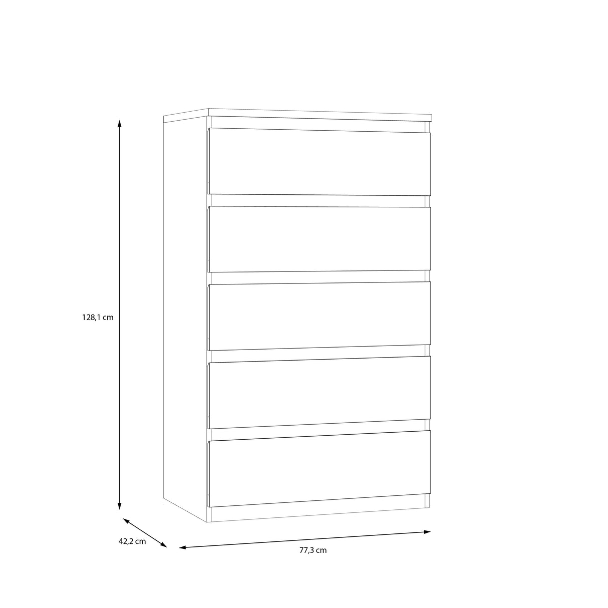 Alaska 5 Drawer Wide Chest of Drawers - White Gloss - FurniComp