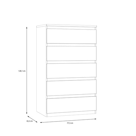Alaska 5 Drawer Wide Chest of Drawers - White Gloss - FurniComp