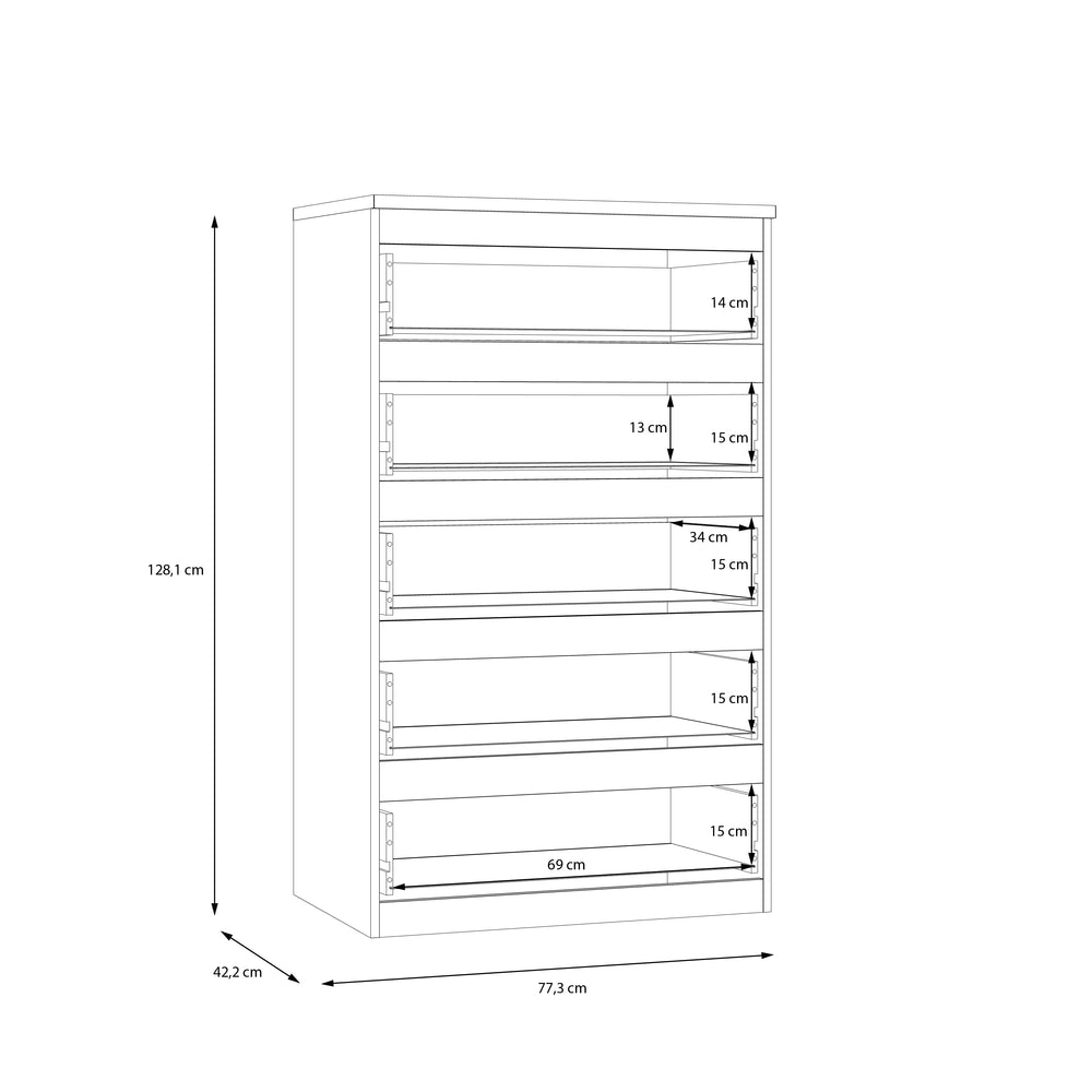Alaska 5 Drawer Wide Chest of Drawers - White Gloss - FurniComp