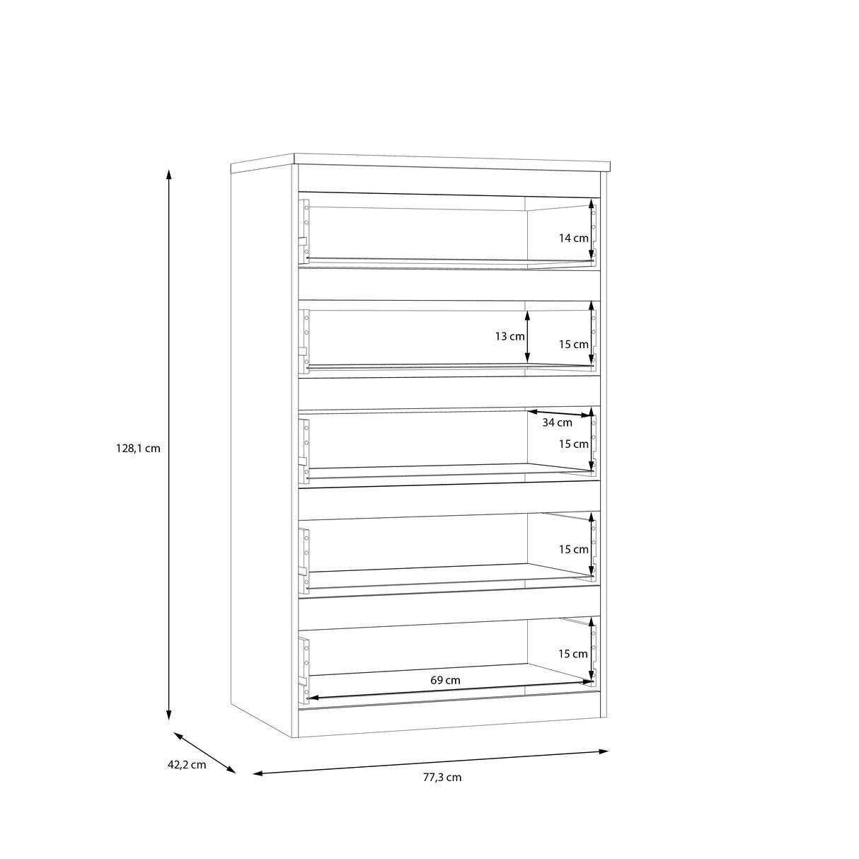 Alaska 5 Drawer Wide Chest of Drawers - White Gloss - FurniComp