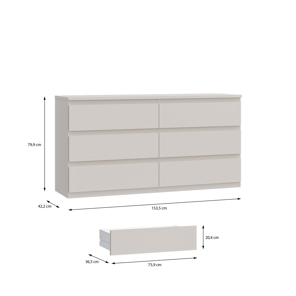 Alaska 6 Drawer Wide Chest of Drawers - Cashmere - FurniComp