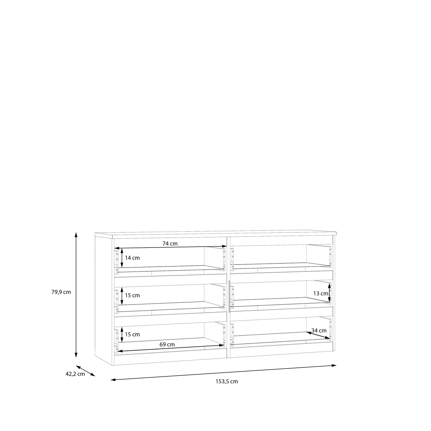 Alaska 6 Drawer Wide Chest of Drawers - Cashmere - FurniComp