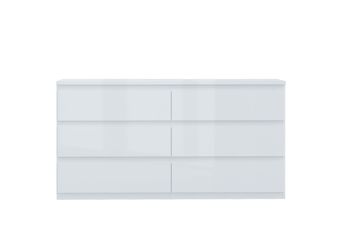 Alaska 6 Drawer Wide Chest of Drawers - White Gloss - FurniComp