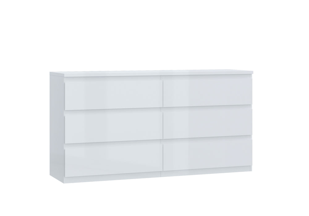 Alaska 6 Drawer Wide Chest of Drawers - White Gloss - FurniComp