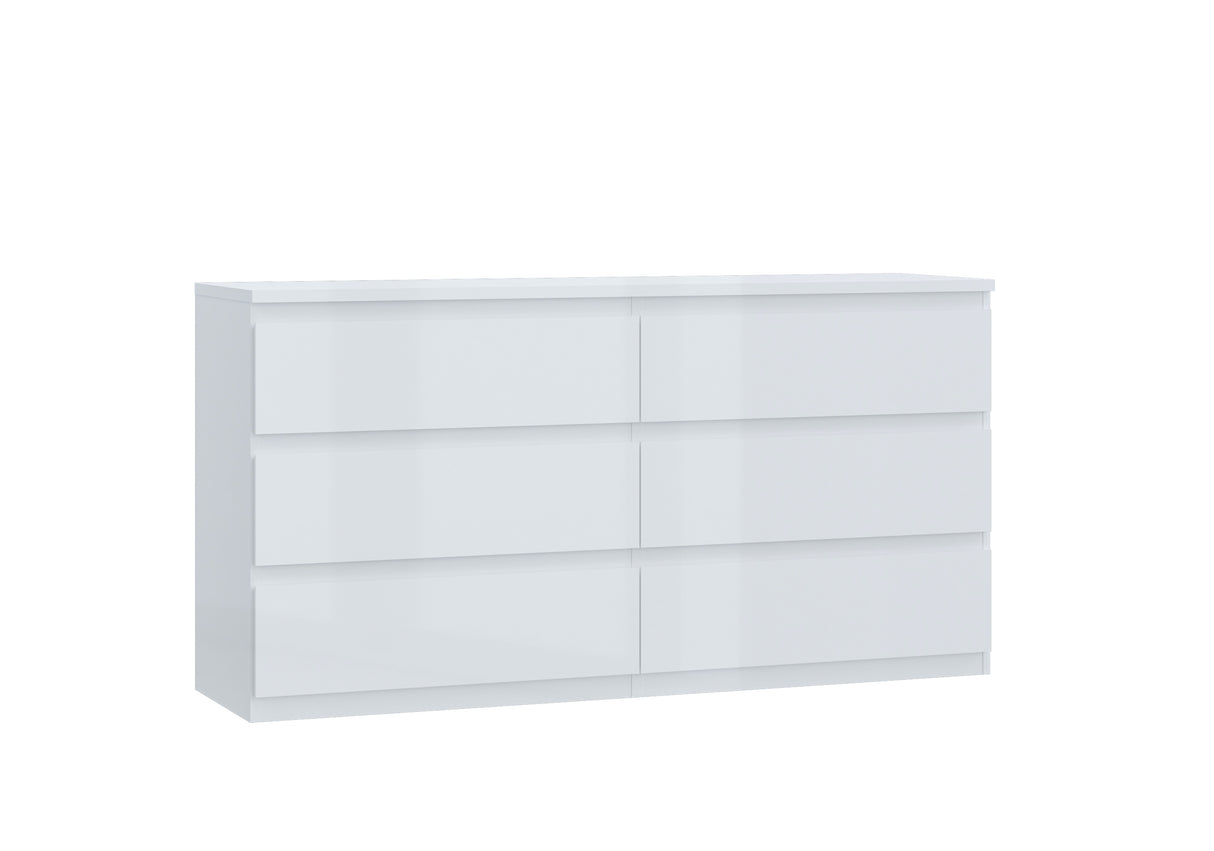 Alaska 6 Drawer Wide Chest of Drawers - White Gloss - FurniComp