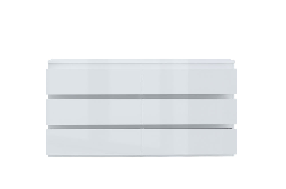 Alaska 6 Drawer Wide Chest of Drawers - White Gloss - FurniComp