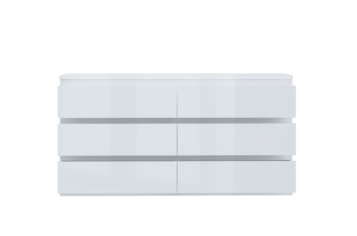 Alaska 6 Drawer Wide Chest of Drawers - White Gloss - FurniComp