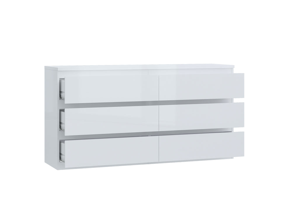 Alaska 6 Drawer Wide Chest of Drawers - White Gloss - FurniComp