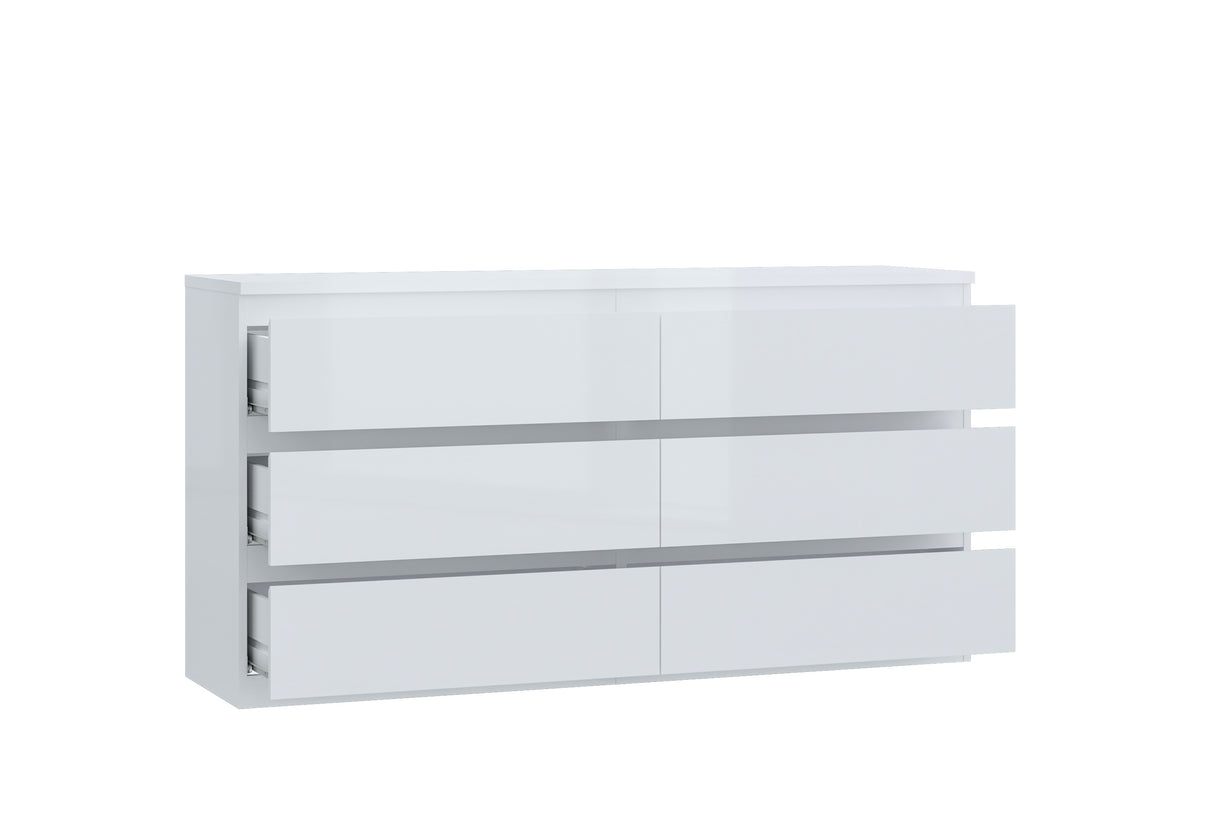 Alaska 6 Drawer Wide Chest of Drawers - White Gloss - FurniComp