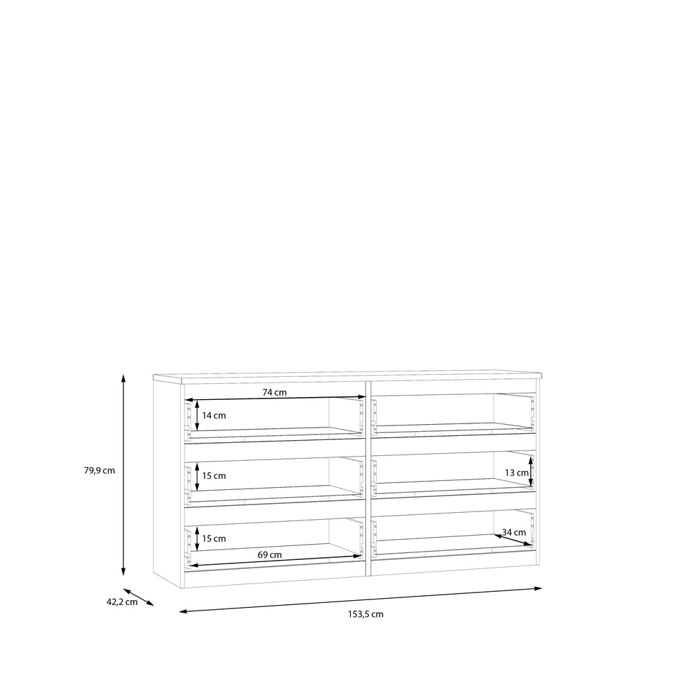Alaska 6 Drawer Wide Chest of Drawers - White Gloss - FurniComp