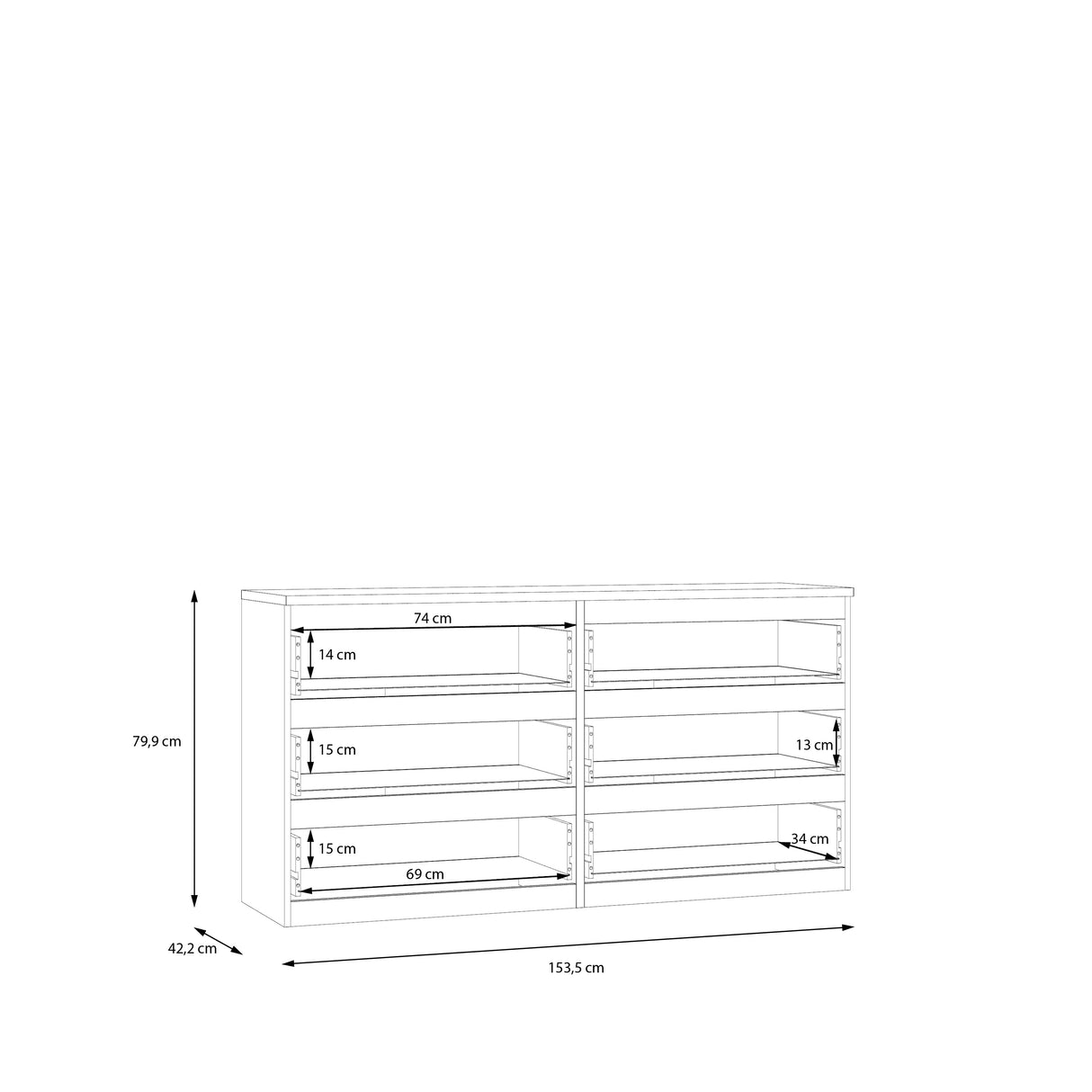 Alaska 6 Drawer Wide Chest of Drawers - White Gloss - FurniComp