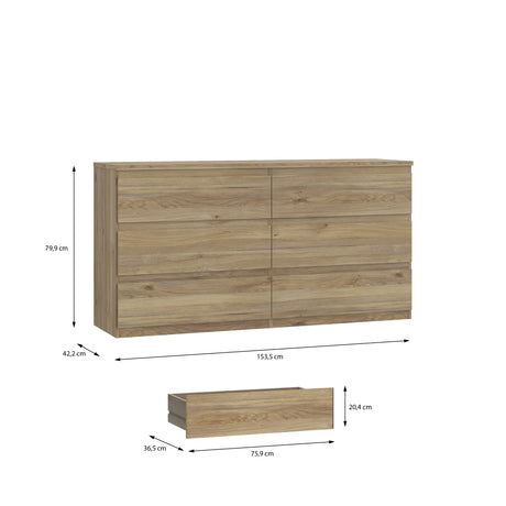 Alaska 6 Drawer Wide Chest of Drawers - Oak - FurniComp
