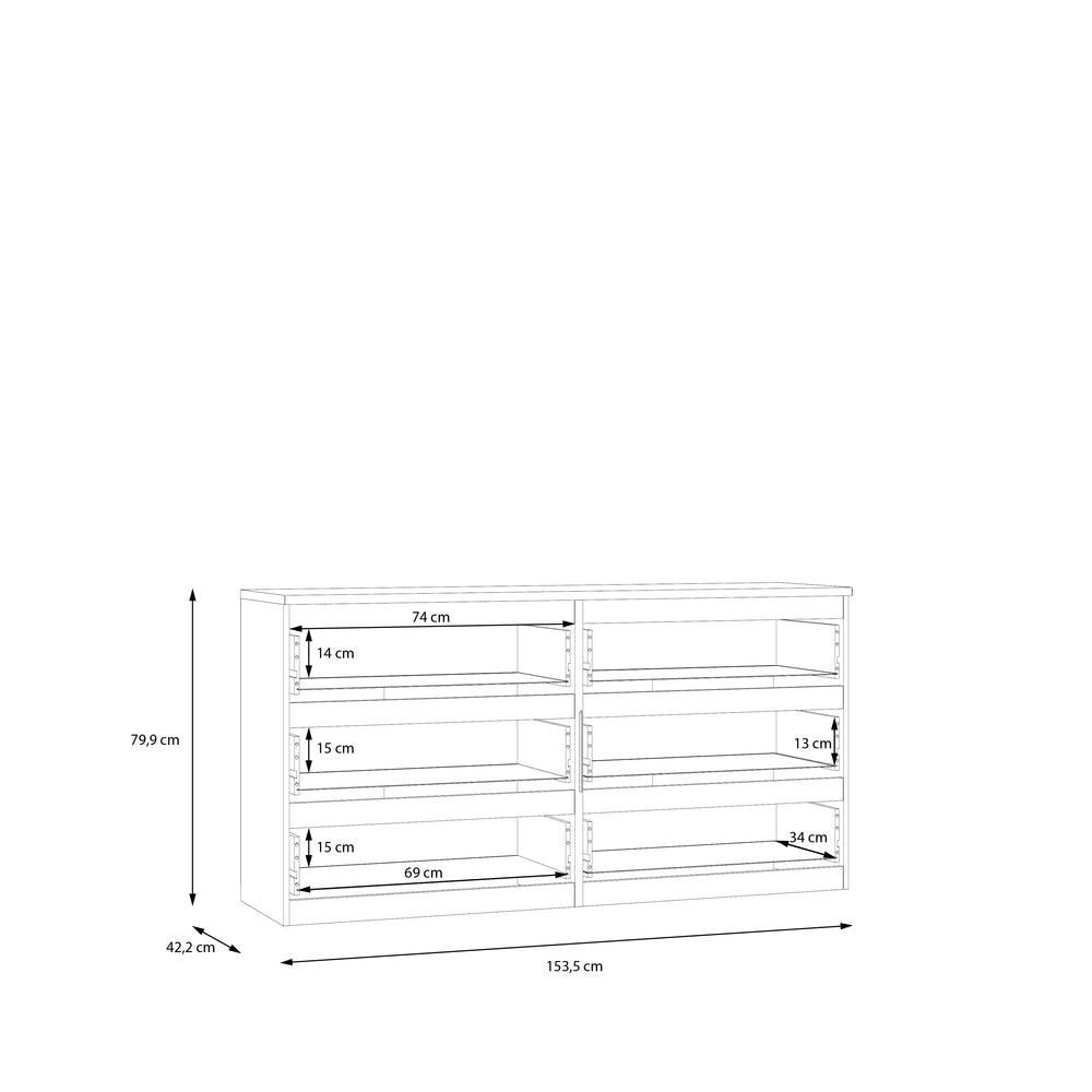 Alaska 6 Drawer Wide Chest of Drawers - Oak - FurniComp