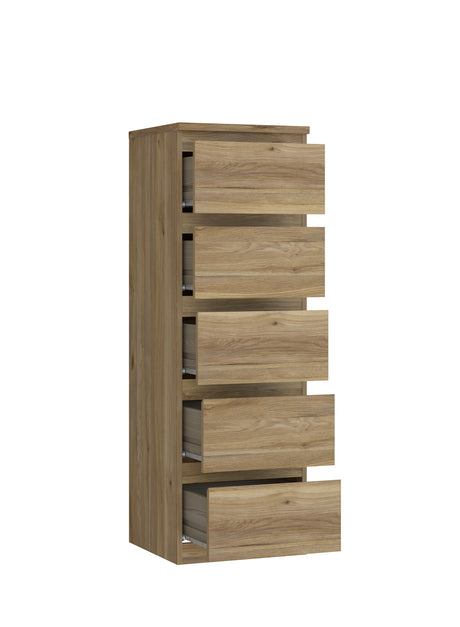 Alaska 5 Drawer Tall Chest of Drawers - Oak - FurniComp