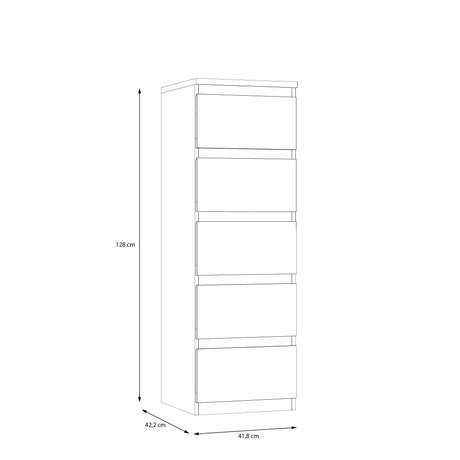 Alaska 5 Drawer Tall Chest of Drawers - Oak - FurniComp