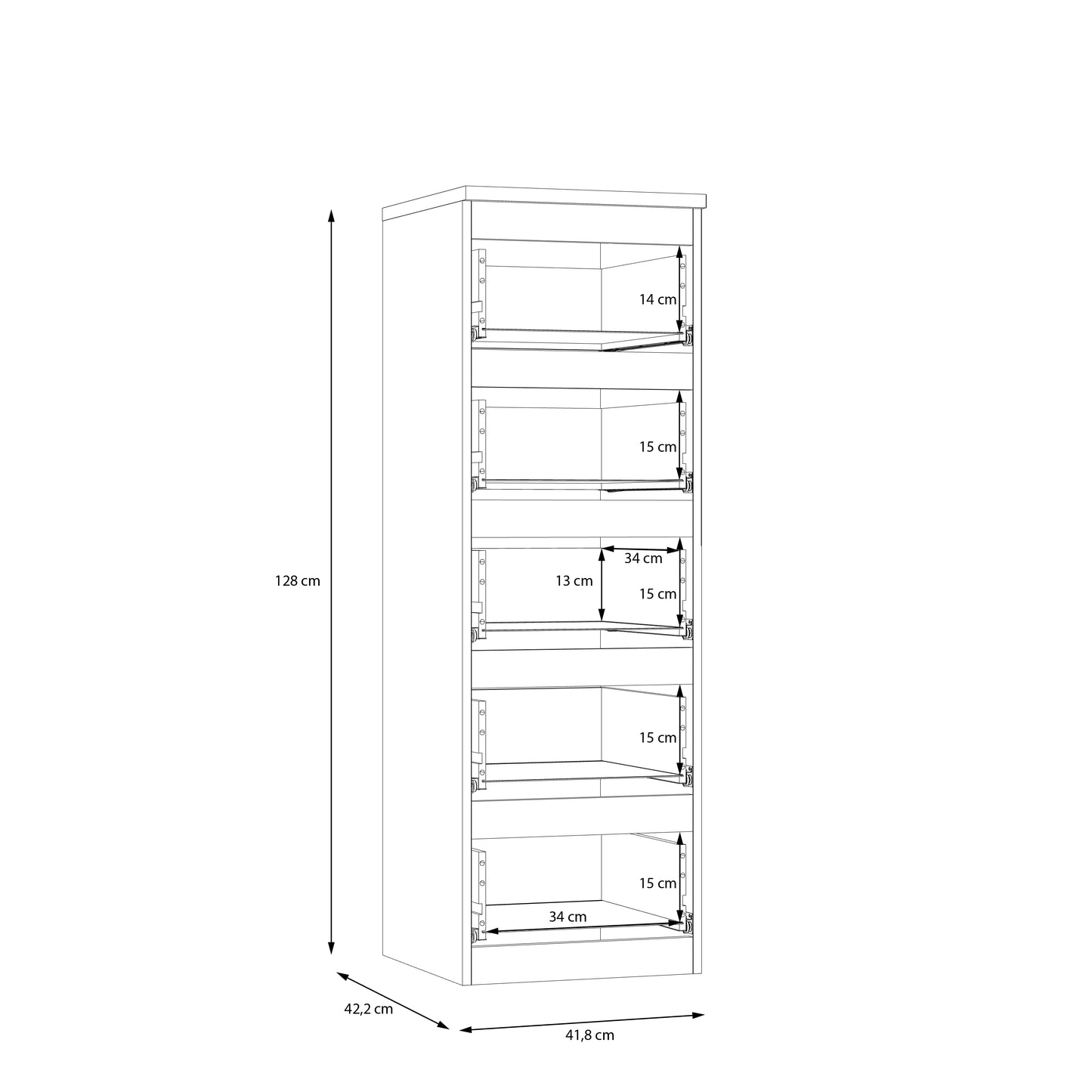 Alaska 5 Drawer Tall Chest of Drawers - Oak - FurniComp