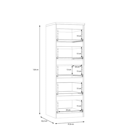Alaska 5 Drawer Tall Chest of Drawers - Oak - FurniComp
