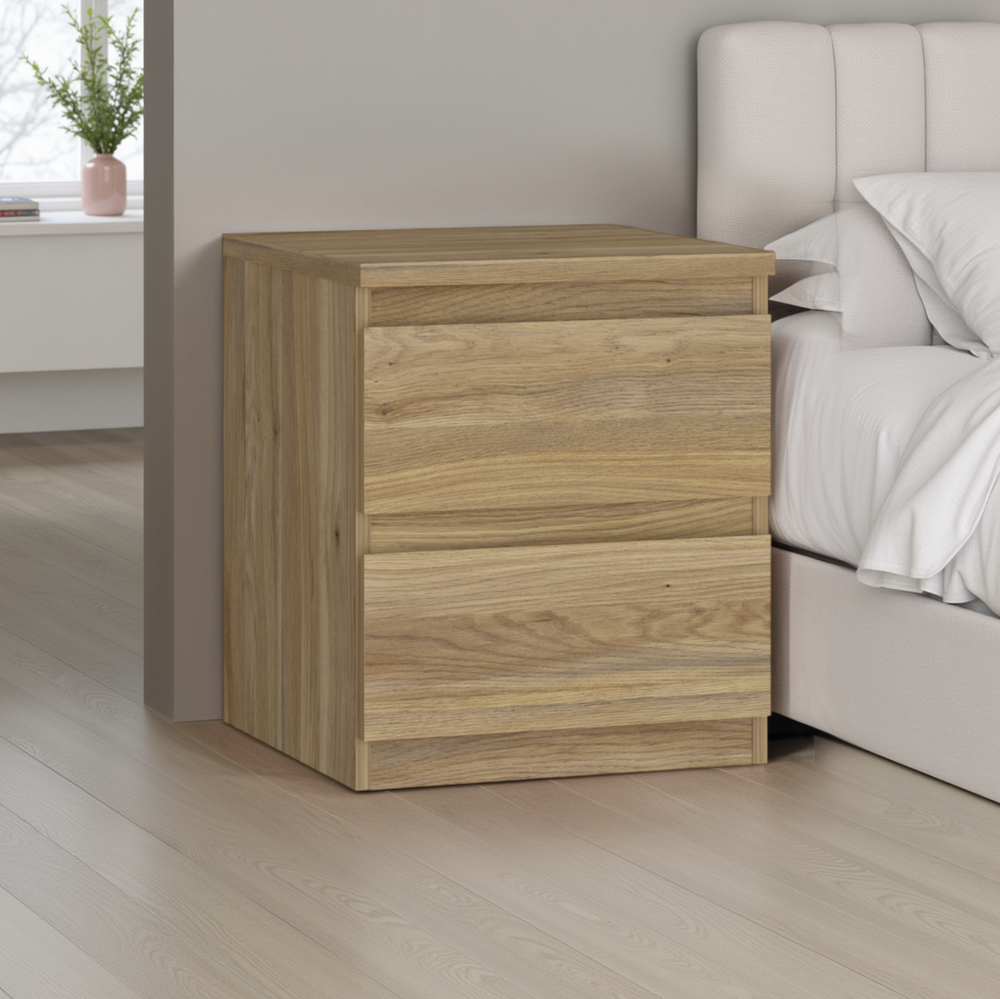 Alaska 2 Drawer Bedside Table - Oak - FurniComp