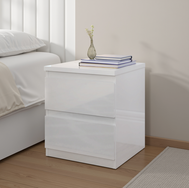 Alaska 2 Drawer Bedside Table - White Gloss - FurniComp