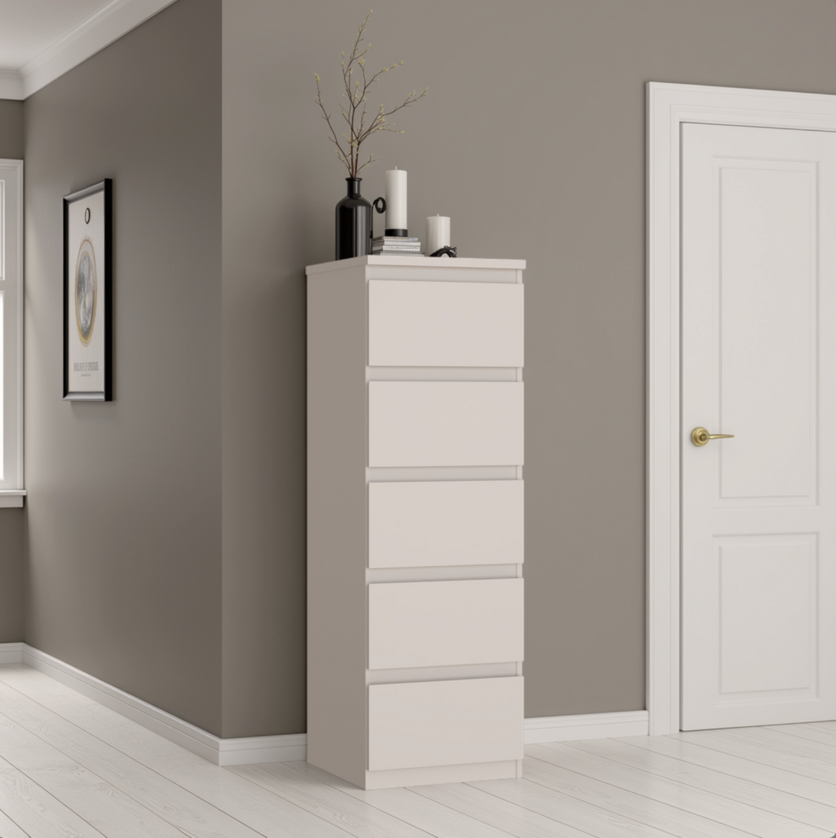 Alaska 5 Drawer Tall Chest of Drawers - Cashmere - FurniComp