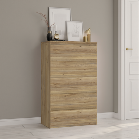 Alaska 5 Drawer Wide Chest of Drawers - Oak - FurniComp