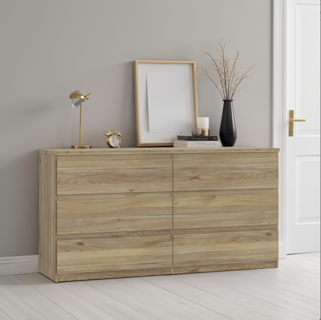 Alaska 6 Drawer Wide Chest of Drawers - Oak - FurniComp