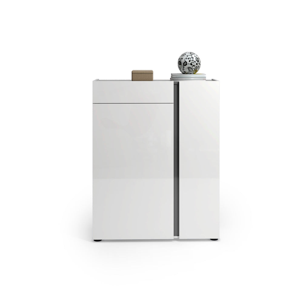 Athens 2 Door 1 Drawer White Gloss and Anthracite 20 Pair Shoe Cabinet - FurniComp