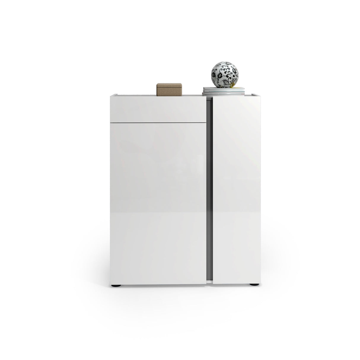 Athens 2 Door 1 Drawer White Gloss and Anthracite 20 Pair Shoe Cabinet - FurniComp