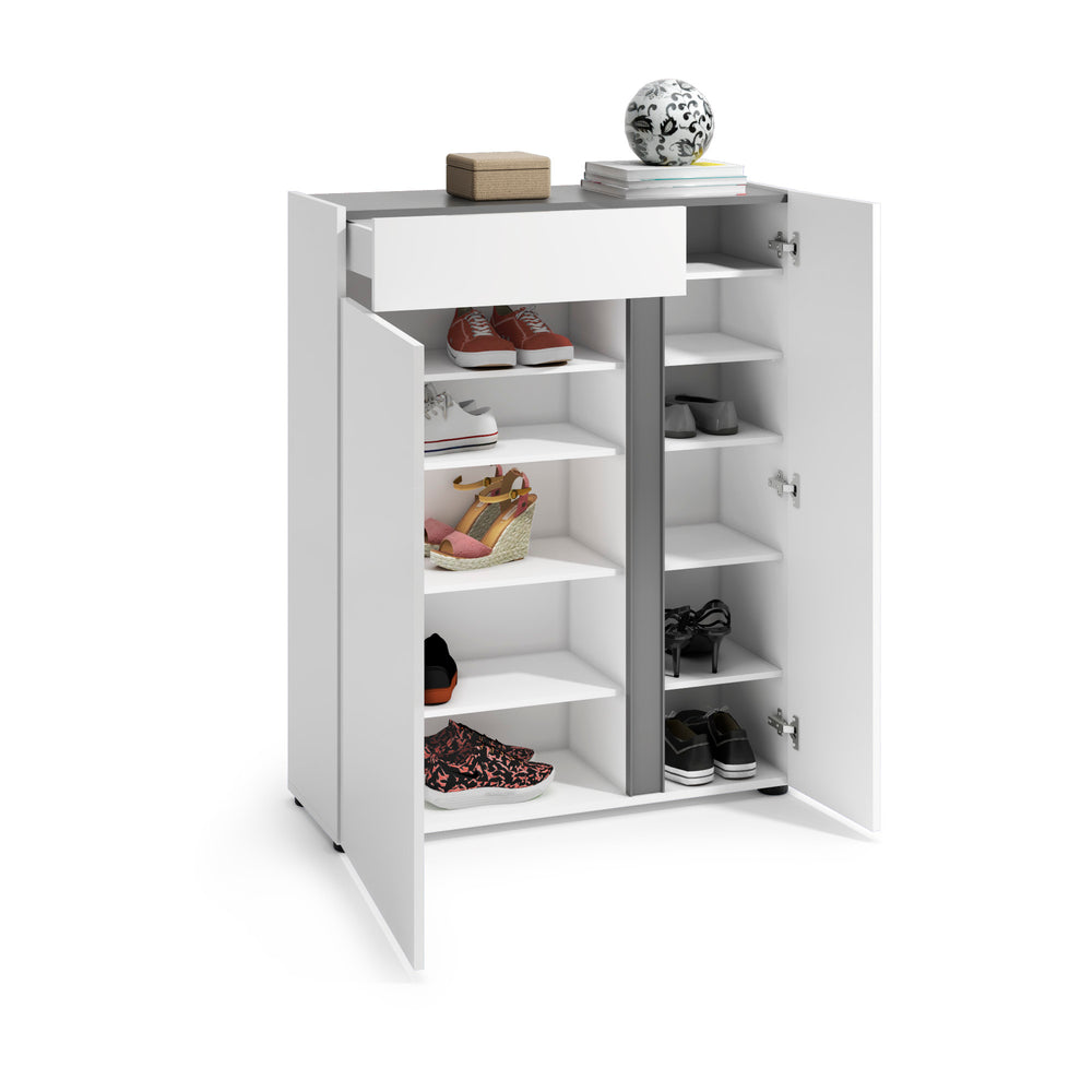 Athens 2 Door 1 Drawer White Gloss and Anthracite 20 Pair Shoe Cabinet - FurniComp