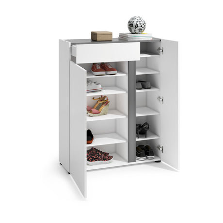 Athens 2 Door 1 Drawer White Gloss and Anthracite 20 Pair Shoe Cabinet - FurniComp