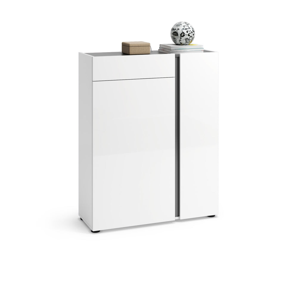 Athens 2 Door 1 Drawer White Gloss and Anthracite 20 Pair Shoe Cabinet - FurniComp